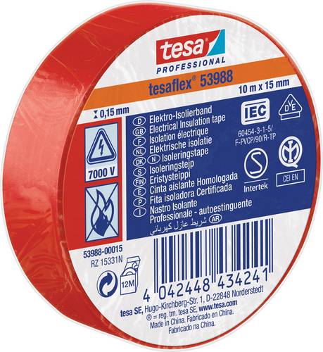 Tesa 53988-00015-00 Isolierband tesa Professional Rot (L x B) 10m x 15mm
