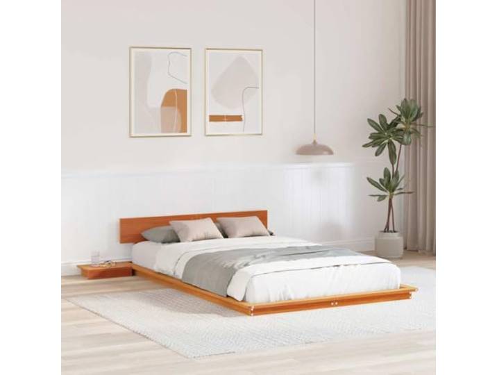 Holz Bodenbettgestell mit Nachttisch modernes Design 140 x 190 cm Braun Bettgestell Braun 140 x 190 cm Holz mit Nachttisch, Modernes Bodenbett, Stabiler Rahmen für 2 Personen, Schlafzimmer Möbel