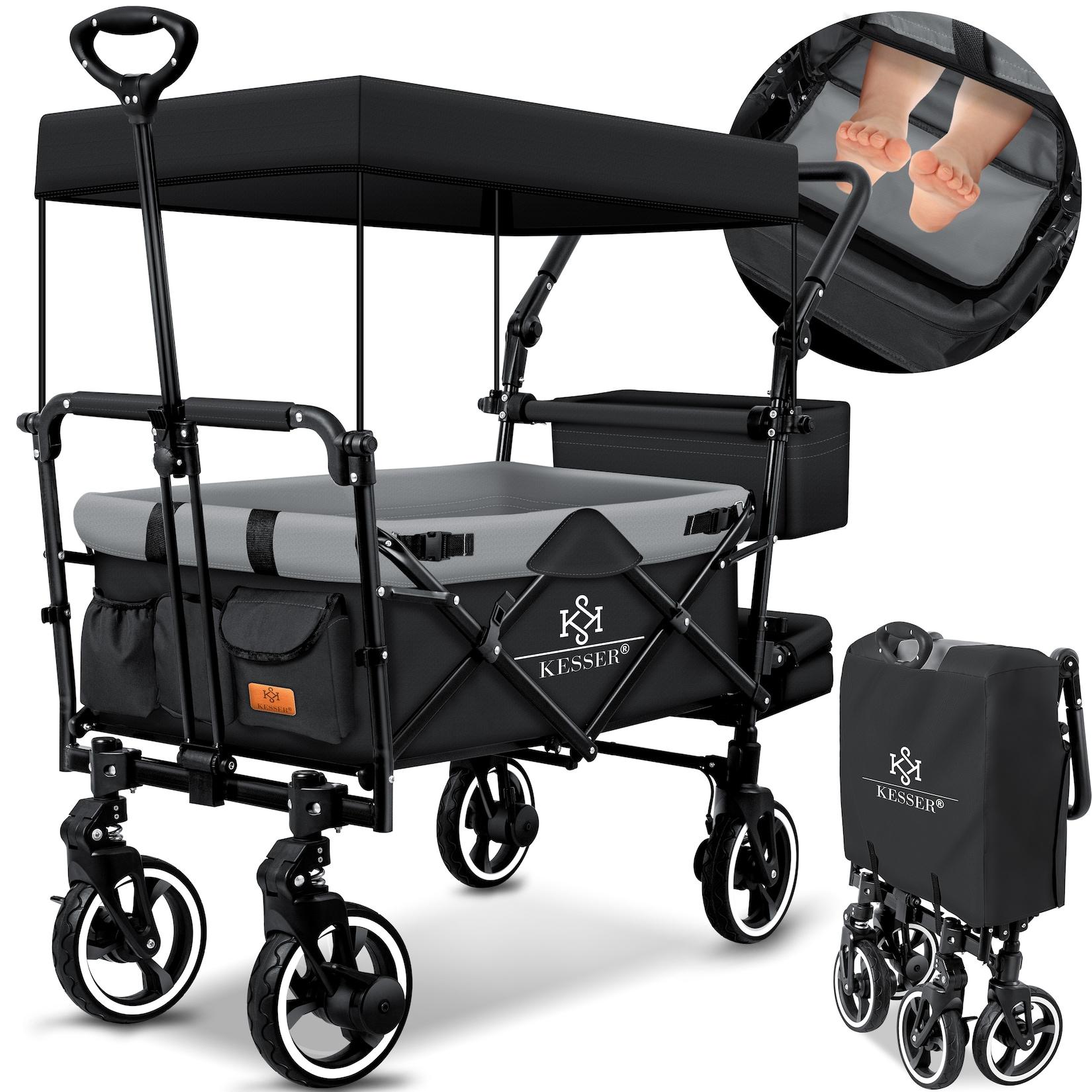 KESSER® Bollerwagen Faltbar GTS-9100 mit Dach Handwagen Transportwagen klappbar belastbar bis 150kg mit Hartgummi-Räder & Feststellbremsen Vorne & Hinten Inkl. Schloss, Abdeckung, Wetter & Sichtschutz