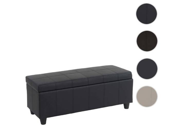 Banc/banquette/coffre de rangement Kriens 114x45x45cm similicuir ~ noir mat