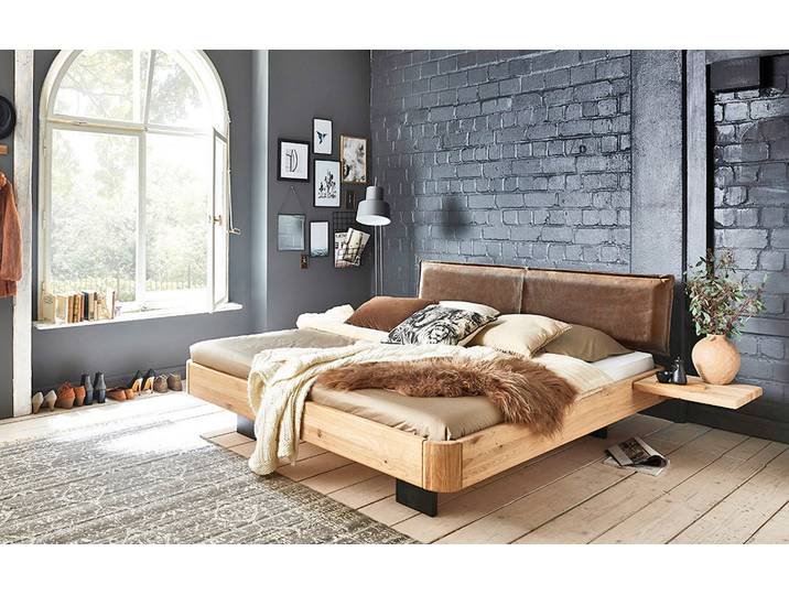 Stabverleimtes Schwebebett Easy Sleep 10-22-1 aus massiver Kernbuche mit Echtlederkopfteil – 3%-Vorkasse-Rabatt