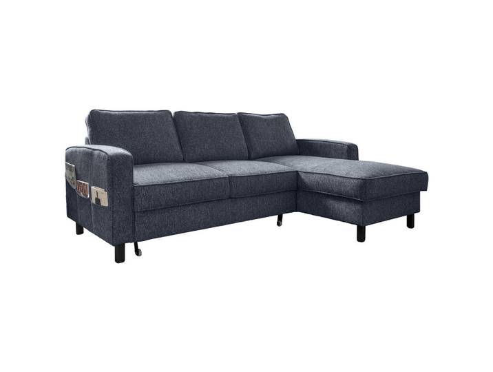 Ecksofa, Dunkelblau, 228x148 cm, Textil, 4-Sitzer & Ottomane Rechts, Modern, MID.YOU