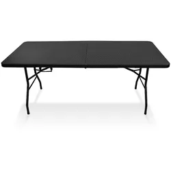 IvoQ Klapptisch – 180 cm – Rattan-Optik – Schwarz – Campingtisch – Faltbar & Tragbar – Gartentisch – Falttisch