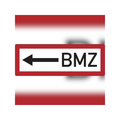 Feuerwehrschild, BMZ (Brandmeldezentrale) mit Pfeil nach links - DIN 4066 - 297x105 mm Folie selbstklebend, nachleuchtend