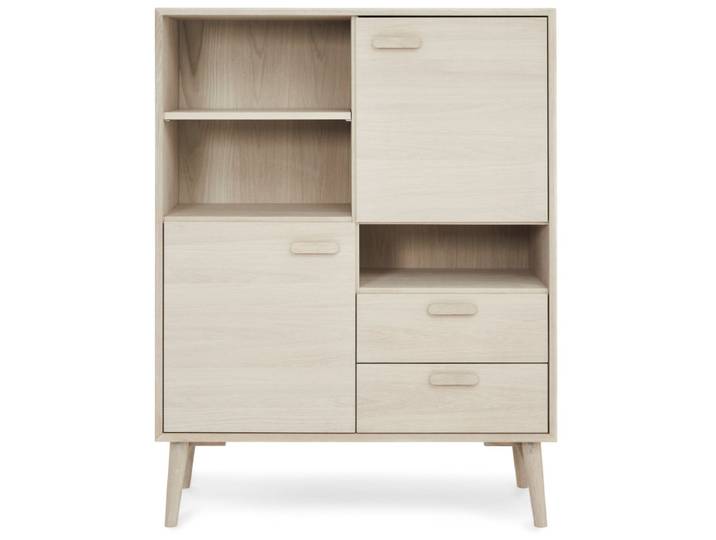 Highboard Porto 100 cm - Echtholzfurnier Eiche bianco mit 2 Türen