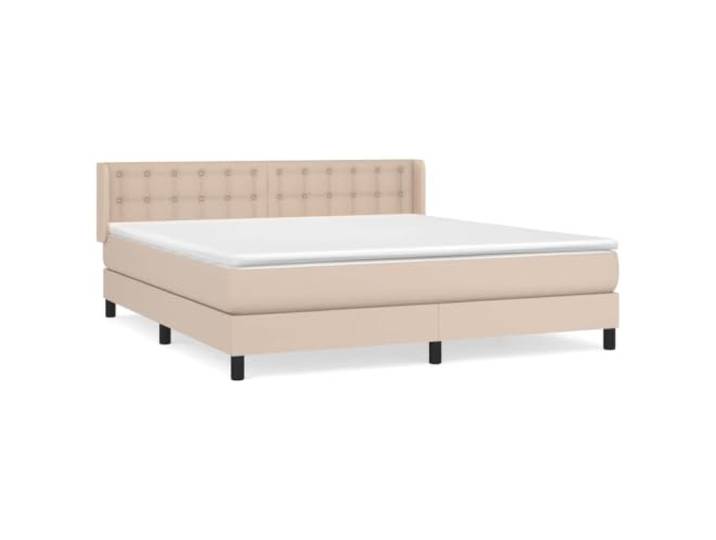 PUGYNBK Boxspringbett, 160 x 200 cm, Kunstleder, Cappuccino Höhenverstellbares Kopfteil, Taschenfederkernmatratze, mittlere Härte, leicht zu reinigen