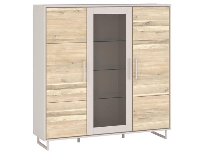 Livetastic Highboard Kaunas, Kaschmir, Eiche Bianco, Metall, Eiche, massiv, 9 Fächer, 146x147x40 cm, Typenauswahl, Beimöbel erhältlich, Holzmöbel, Kleinmöbel Holz, Holzkommoden, Highboards Holz