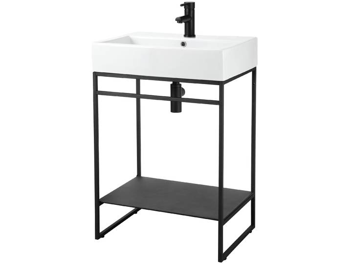 Waschtisch WELLTIME Loft , schwarz (schwarz, weiß, schwarz), B:60cm H:76,5cm T:42cm, Waschtische, Waschtisch, Badmöbel, schwarz, mit Keramikwaschbecken, Breite 60cm