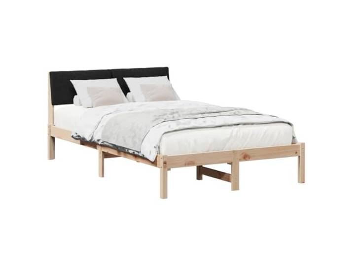 KTHLBRH Bettgestell 120 x 200 cm mit gepolstertem Kopfteil Massives Kiefernholz, braun und schwarz, Lattenrost, ohne Lattenrost, max. Belastung 200 kg