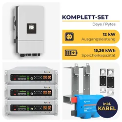 Deye Hybrid-Wechselrichter SUN-12K-SG05LP3 mit 3 x Pytes E-Box V5° Alpha | 3-phasig / 12 kW / 15,36 kWh