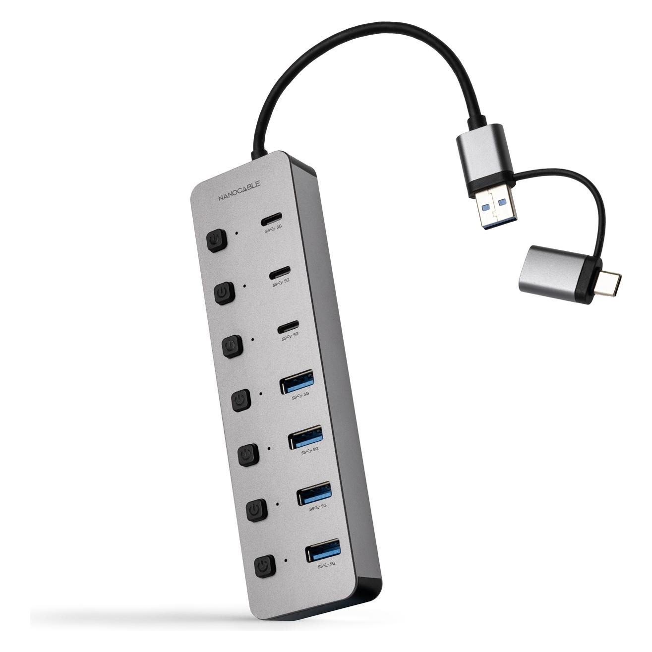 Nanocable USB-C / USB-A Hub - 7 Anschlüsse (Grau) (USB-A, USB-C, 7 Ports) (10.16.4510)