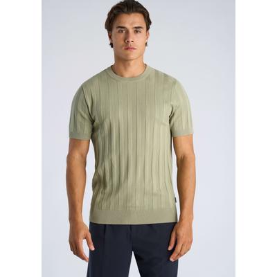 Kurzarmpullover LINDBERGH, Herren, Gr. S, grün (dusty grün), Strick, Obermaterial: 70% Viskose, 30% Polyamid, unifarben, gerade hüftbedeckend, Rundhals, Bündchen, Pullover, mit Struktur-Muster