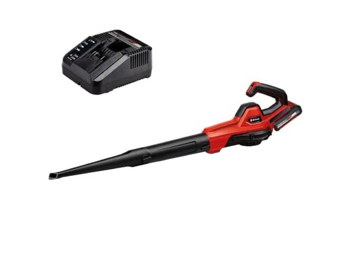Einhell GE-ULB 18 Li E-Kit Power X-Change Universal Laubbläser (18V, Luftgeschwindigkeit 250km/h, 3-teiliges Rohr, elektr-Geschwindigkeitsregelung, mit LED-Anzeige, inkl. 2,0 Ah Akku und Ladegerät)