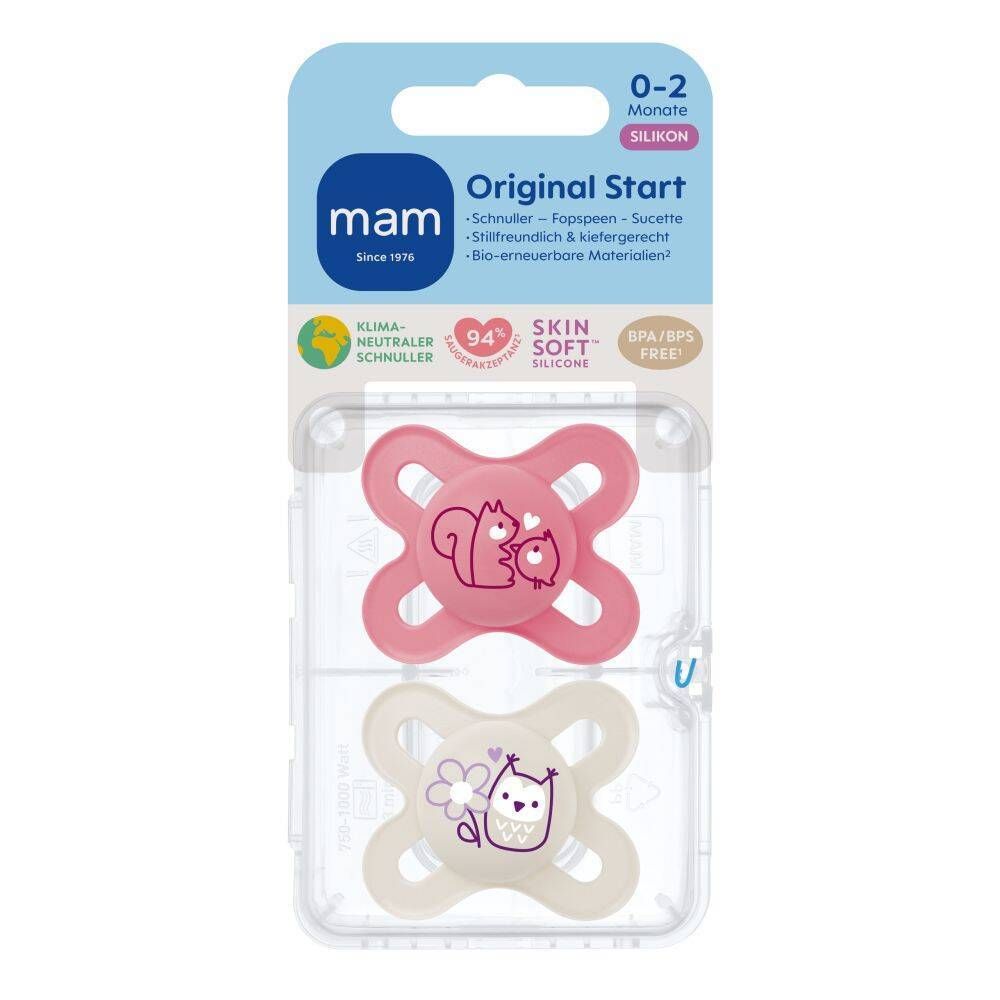 MAM Original Start Fopspeen Silicone Pink 0-2 2 St Schnuller