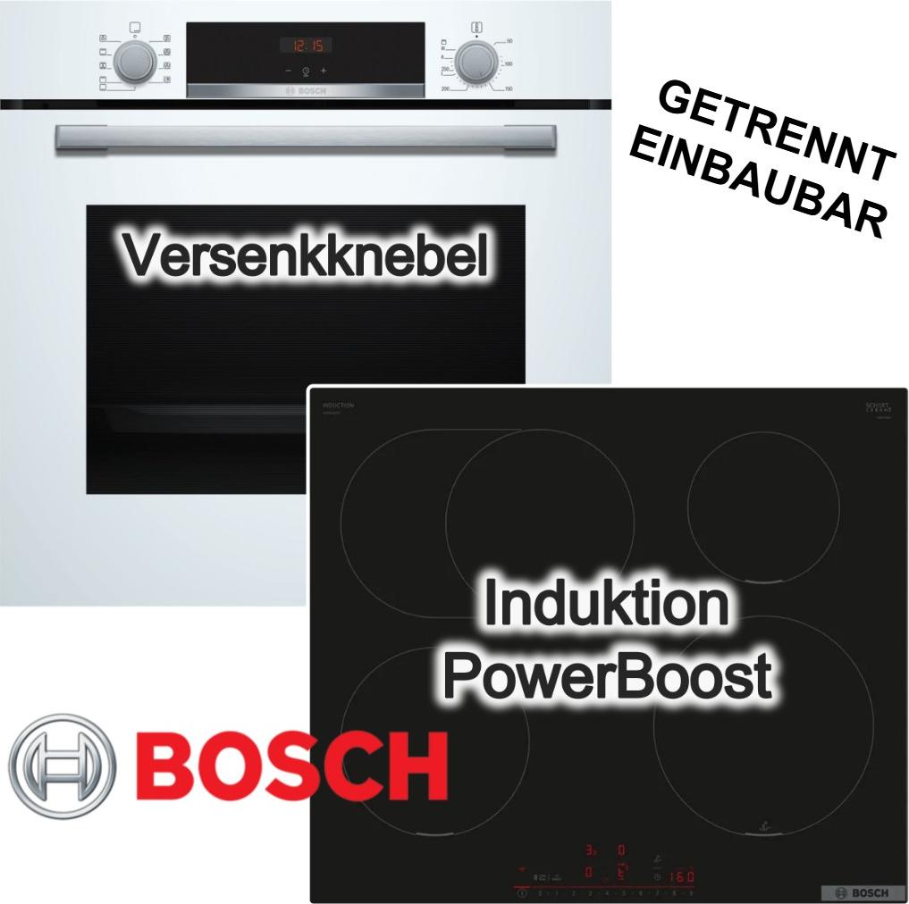 BOSCH Herdset weiß 3D-Heißluft Schnellaufheizung + Induktionskochfeld PowerBoost PerfectFry TouchControl rahmenlos