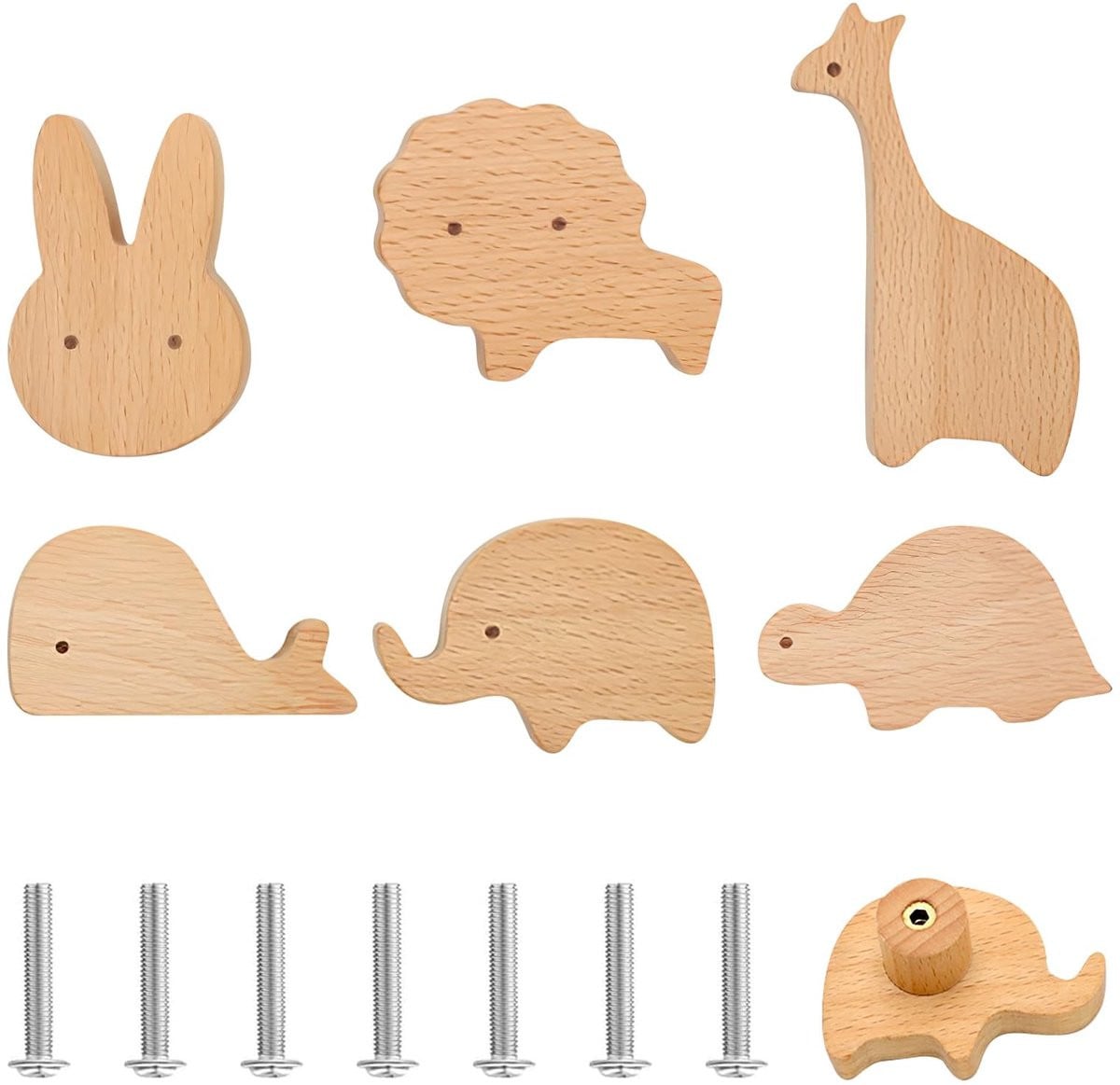 Dailygoody Houten Meubelknoppen met Dier Motieven - Set van 6