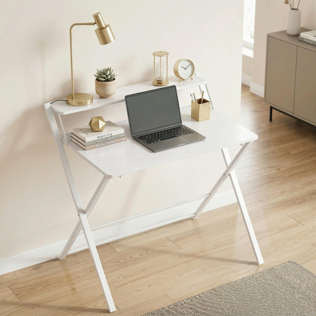 Inbox Zero Foldable Steel Writing Desk White 82cm H X 86cm W X 66cm D
