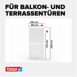tesa, Fliegengitter, FALT Insektenschutz für Türen, grössenverstellbarer Alu-Rahmen, faltbar (100 x 220 cm)