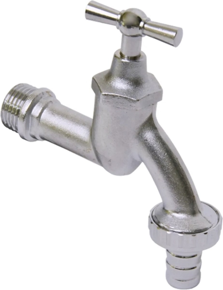Sanivesk tapkraan met krukbediening en slangwartel, mat chroom, 1/2" x 3/4" buitendraad