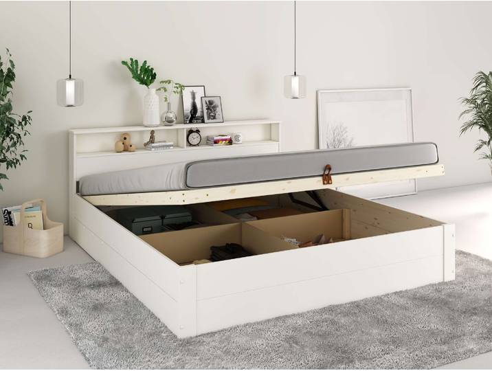 Stauraumbett GOODPRODUCT MAREILLES, Bett, Made in Europe, FSC zertifiziertes Massivholz , weiss (weiß), B:185cm H:82,9cm L:221cm, Betten, Stauraumbett, Massivholz, Hebemechanismus, Stauraum im Kopfteil und unter dem Bett