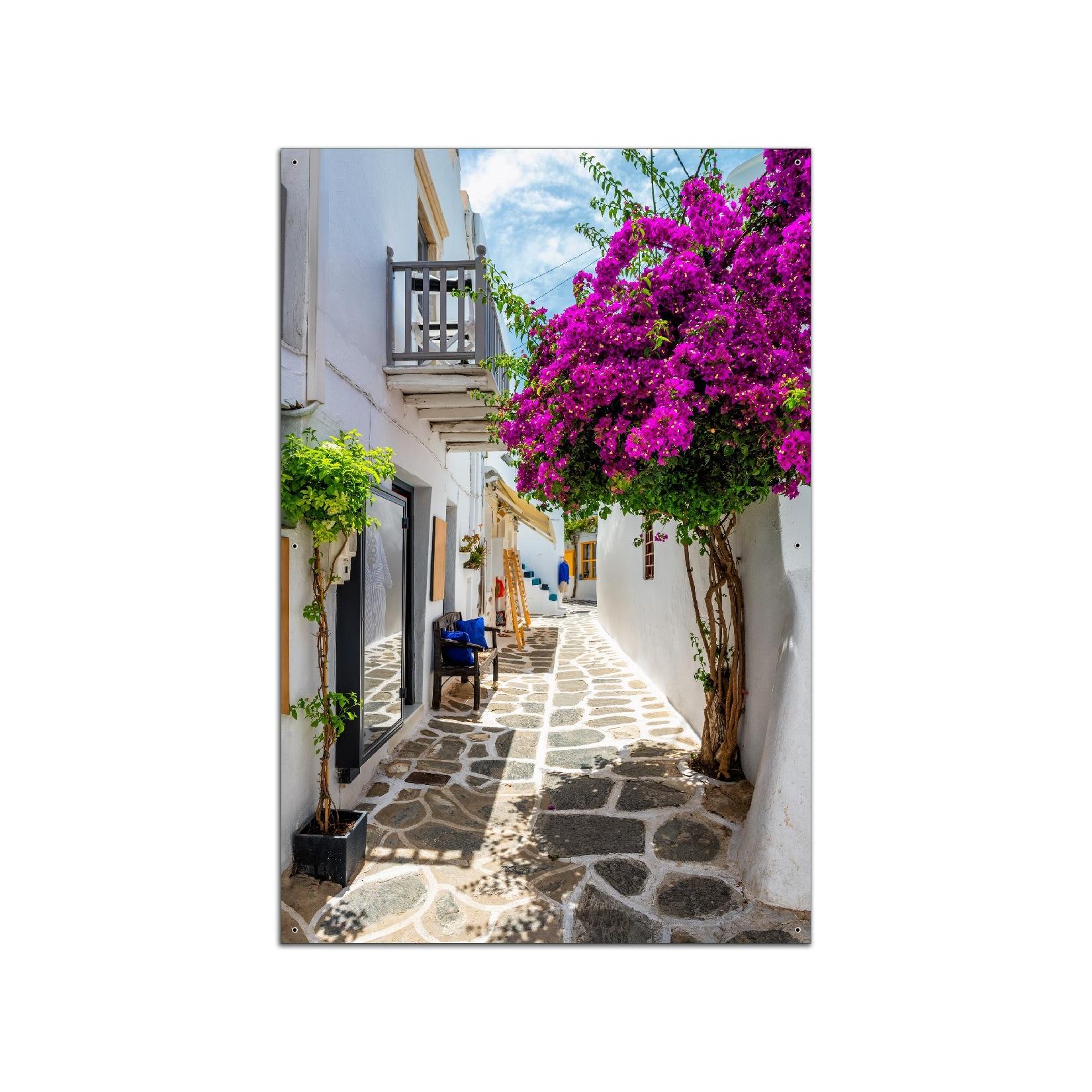 Wallario Gartenposter ca. 80 x 120 cm Griechische Blütengasse