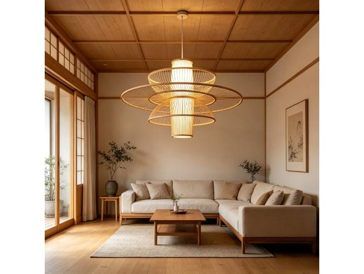 Lustre Artisanal en Bambou et Rotin Tressé, Lampe Suspendue Japonaise pour Salon de Thé, Gîte, Restaurant, Chambre, Décoration Intérieure