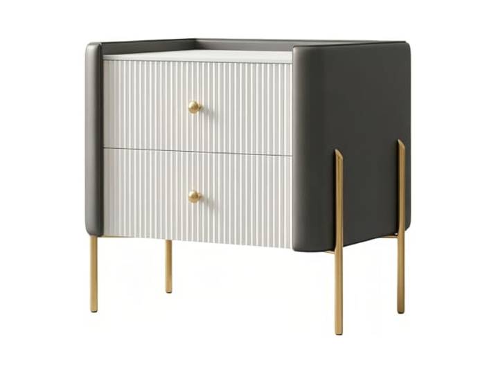 Zimmer Nachttisch, 2 Schubladen, Metallbeine, Steinplatte, erhöhter Rand Zur Aufbewahrung im Schlafzimmer(Grigio,Mittel)