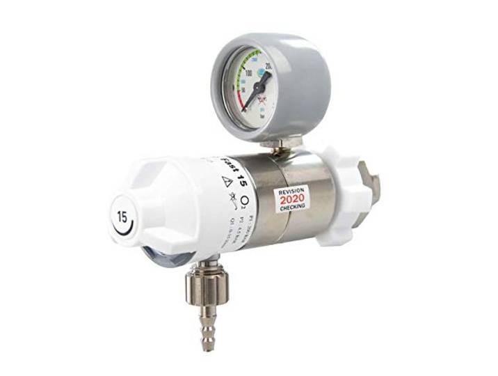 Sauerstoff Druckminderer (O2 Med.) Fast 15 HUM langer Anschlussbolzen, 0-15 l/min regelbar