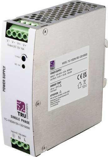 TRU COMPONENTS TC-13807984 Hutschienen-Netzteil (DIN-Rail) 12 V/DC 10A 120W Anzahl Ausgänge:1 x Inhalt 1St.