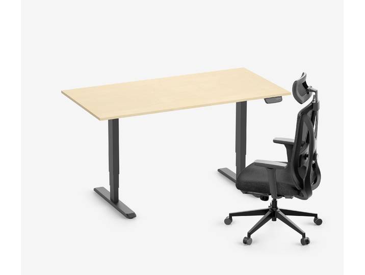 PRIMUS Schreibtisch + Stuhl VITA MESH Schwarz Normal, Sitzhöhe 44 - 52 cm 160x80 Birke