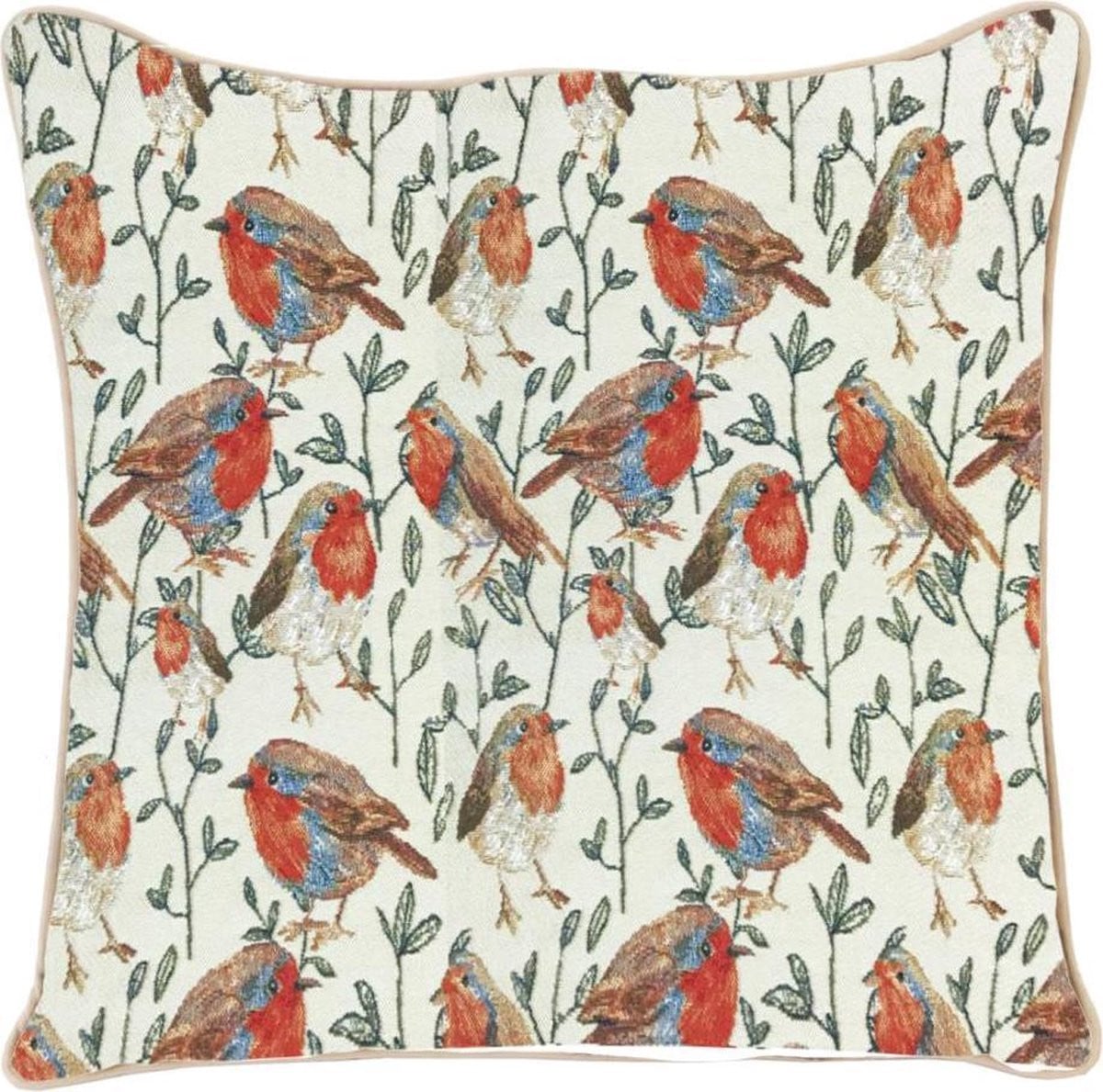 Signare Kussenhoes Roodborstjes van luxe gobelinstof, 45 x 45 cm