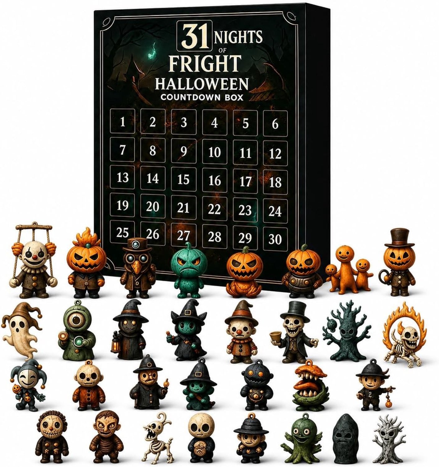 KZQ Halloween Adventskalender 2026 met 31 Griezelige Mini Figuren en Dagelijkse Verrassingen voor Halloween Decoratie