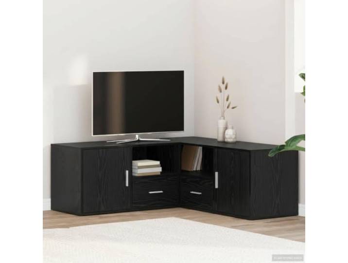 smnyxs Eckschrank, 200 x 40 x 45 cm, Eiche, Schwarz, Holz Einlegeböden aus Brettern, Türen wendbar, weiße Stangengriffe, Pflege mit feuchtem Tuch