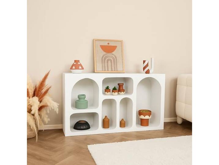 Dmora Credenza Bellatrix 120x37x74h cm Weiß 6 Regale, 6 Fächer