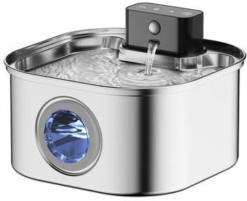 Inspired Living HydraFlow Wireless Stainless Steel Pet Water Fountain 3.2L With Motion Sensor square Dispenser