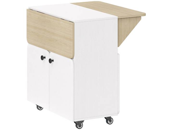 Homcom Esstisch Klappbarer Mobiler Küchentisch für 2-4 Personen, Klapptisch mit Rolle, Weiß, Kunststoff, Nachbildung, 3 Fächer, Rechteckig, Rollen, 83x75x70 cm, Freizeit & Co, Campingausrüstung, Campingtische