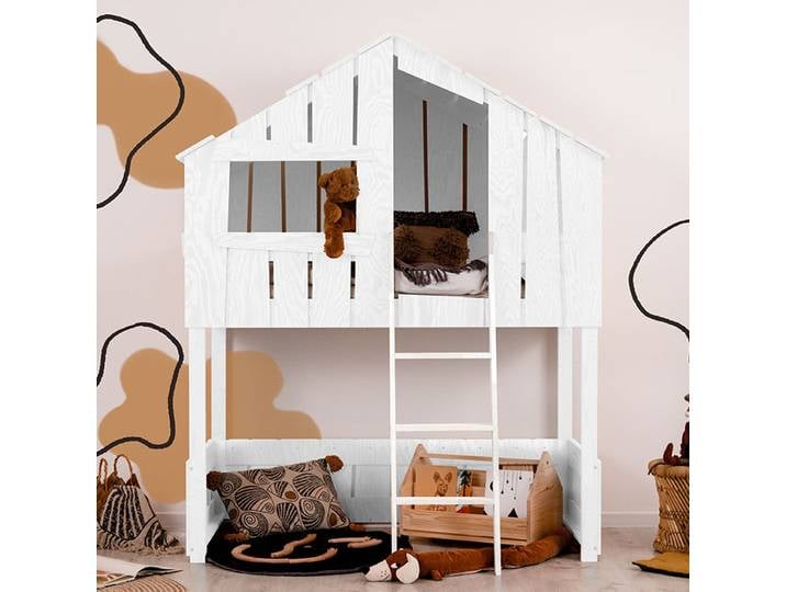 Lit cabane mi-hauteur 90x200 sommier inclus Tyler Blanc