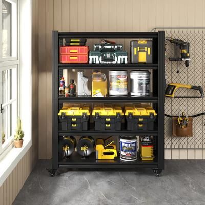 Telepassa 5 Tier Adjustable Shelving with Pegboard and Wheel