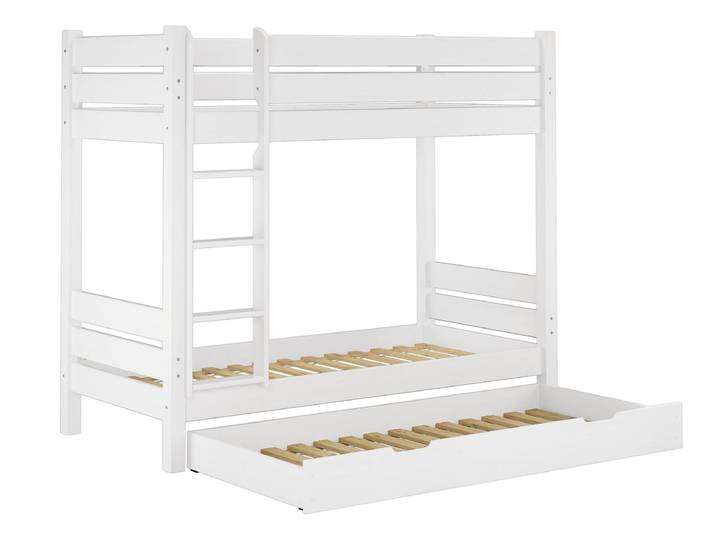 Weißes Etagenbett 90x200 cm Extra Stabil Kiefer Massiv Nische 100