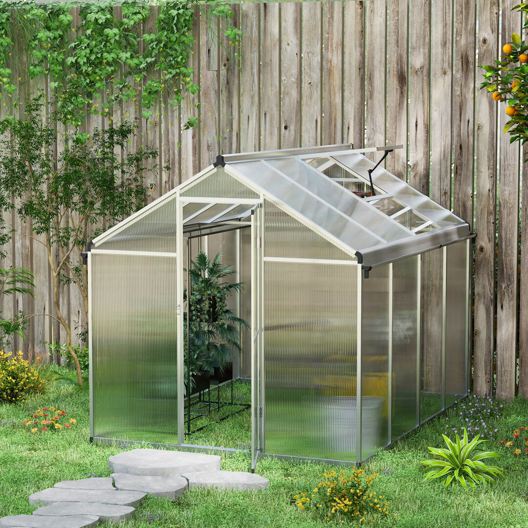 Dakota Fields Bryent Polycarbonate Greenhouse with Rain Gutters, Large Walk-In Clear 195cm H x 243.5cm W x 192cm D