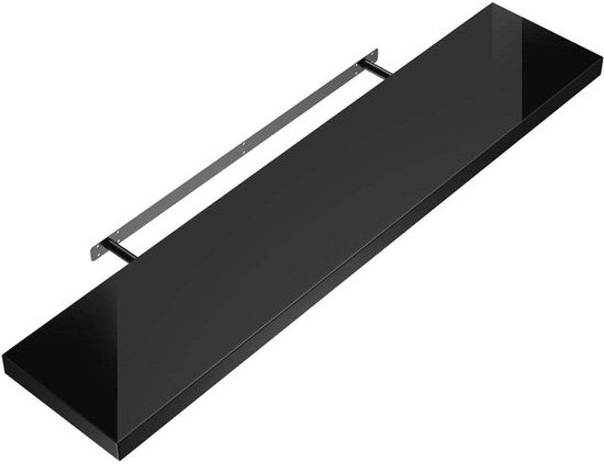 Zwevende Wandplank Hout 50 cm - Hoogglans Zwart voor Keuken, Woonkamer, Kantoor en Badkamer