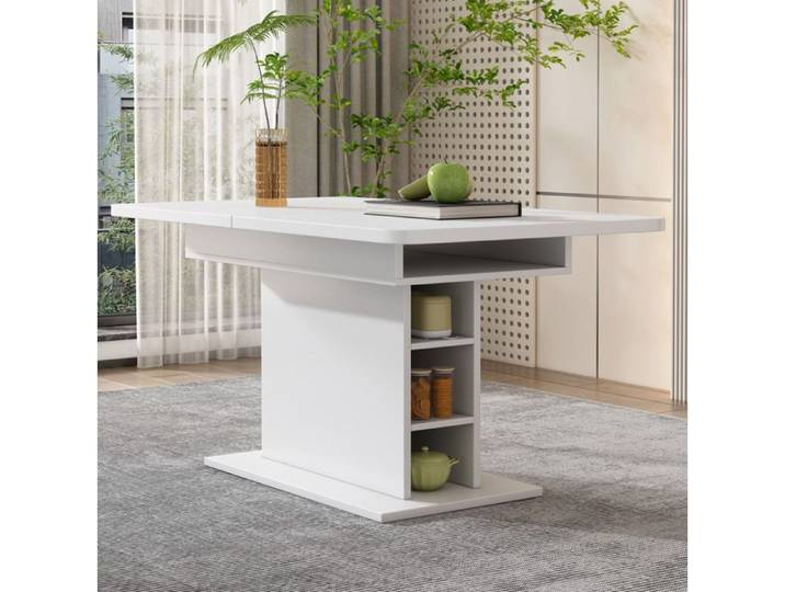 Table A Manger Blanche 4 Chaises Table Extensible Rangement FloraGrace Pour Salle A Manger Montage Facile 130x70x75cm