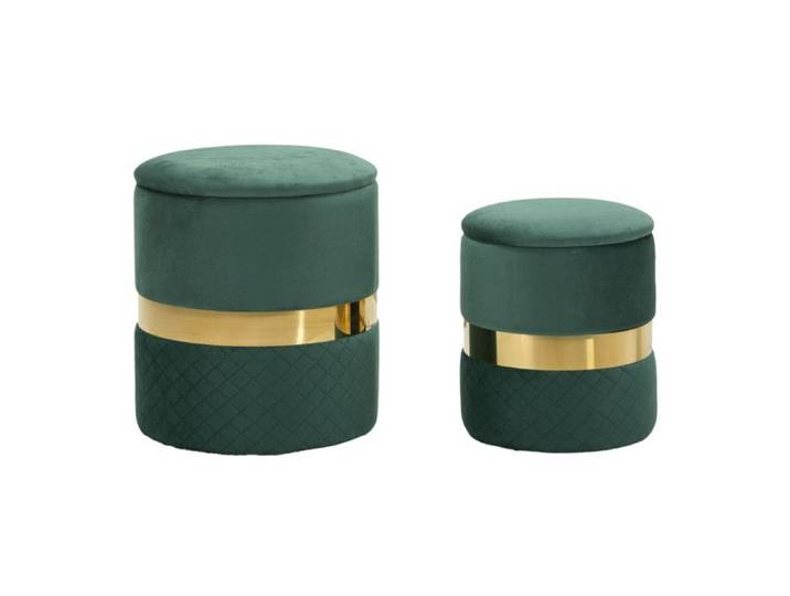 Lot de 2 Poufs Coffres  Sheffild  42cm Vert & Or