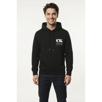 Kapuzensweatshirt CALVIN KLEIN, Herren, Gr. S, schwarz, Sweatware, Obermaterial: 100% Baumwolle, unifarben, regular fit normal, Rundhals, Bündchen, Sweatshirts, großer Rückendruck, Regular Fit, reine Baumwolle
