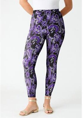 Plus Size Women's Plus Size Essential Stretch Ankle Length Pull-On Legging by Roaman's in Violet Floral Paisley (Size 6X) Activewear Workout Yoga Pan