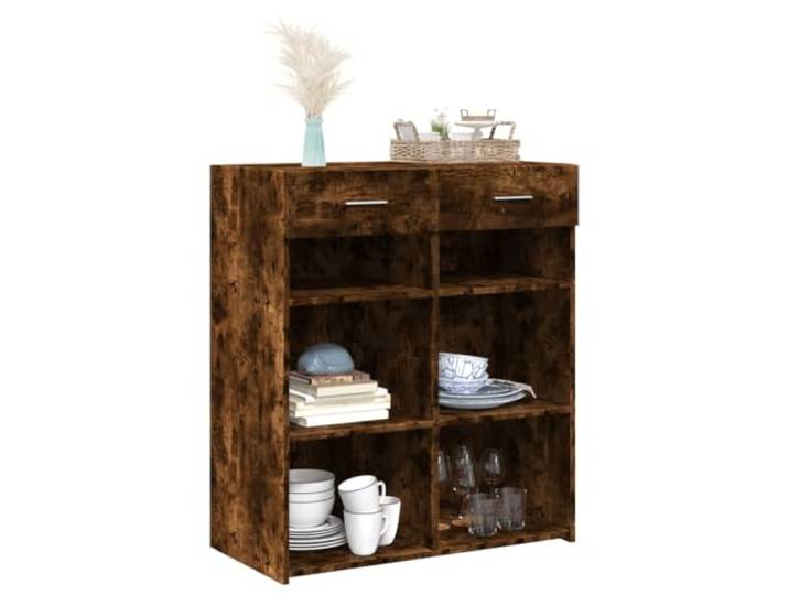 KTHLBRH Anrichte Eiche Rauchgrau 80 x 42,5 x 93 cm Holz mehrschichtig 2 Schubladen, großer Stauraum, einfache Reinigung, kippsicher, für Wohnzimmer