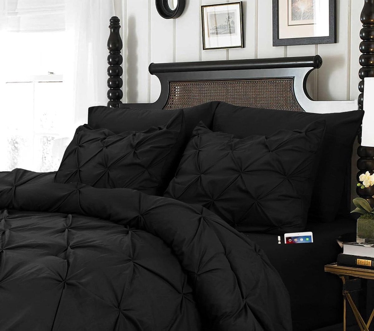 Zwarte Dekbed Set met Opbergzakken voor Volwassenen (Full/Queen)
