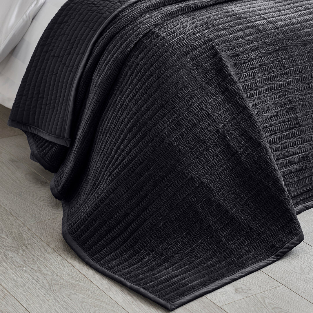 Catherine Lansfield Velvet Pinsonic Quilted Bedspread Black