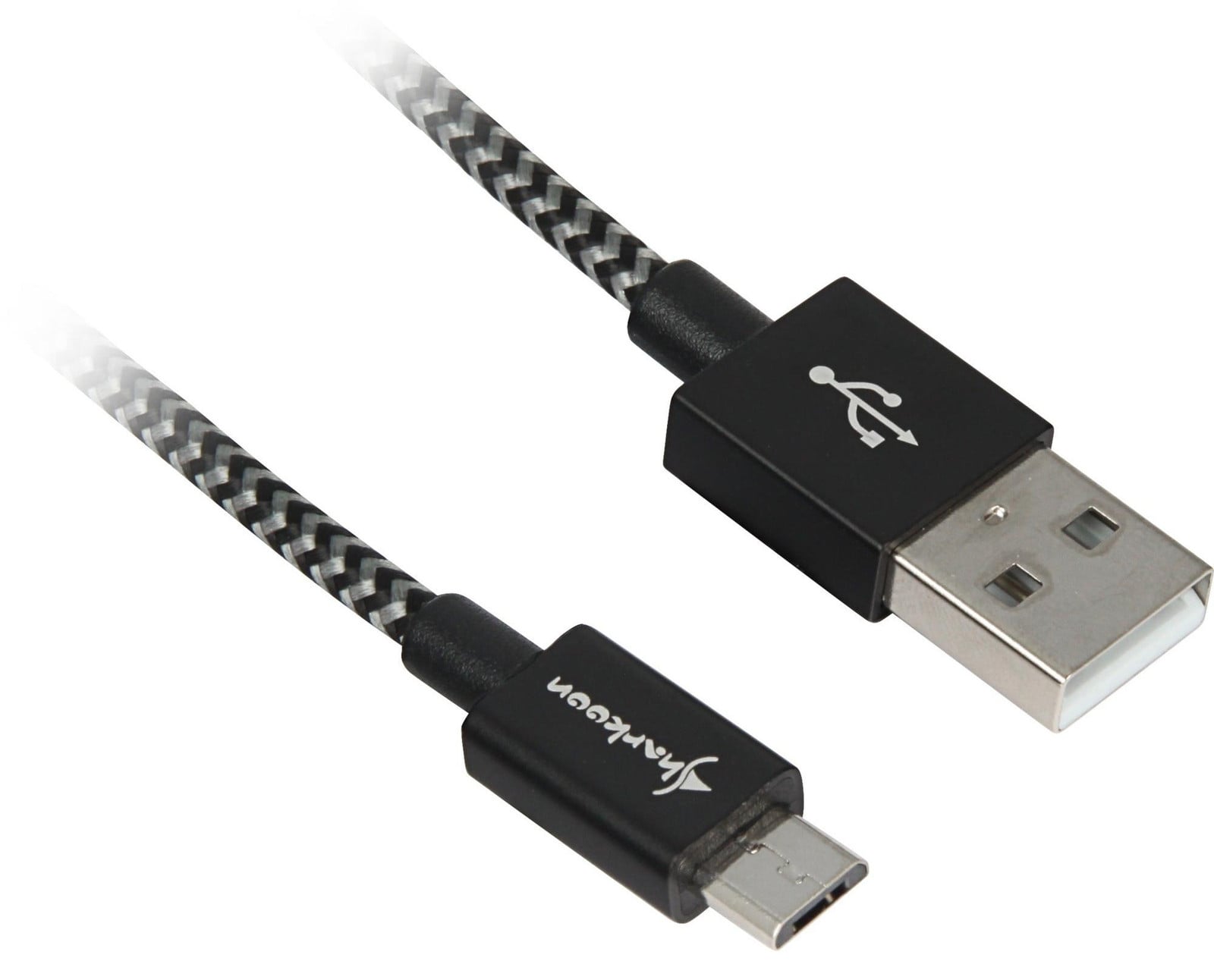 Sharkoon USB 2.0-kabel USB-A naar Micro-USB, 2 meter, zwart/grijs met stoffen omhulsel