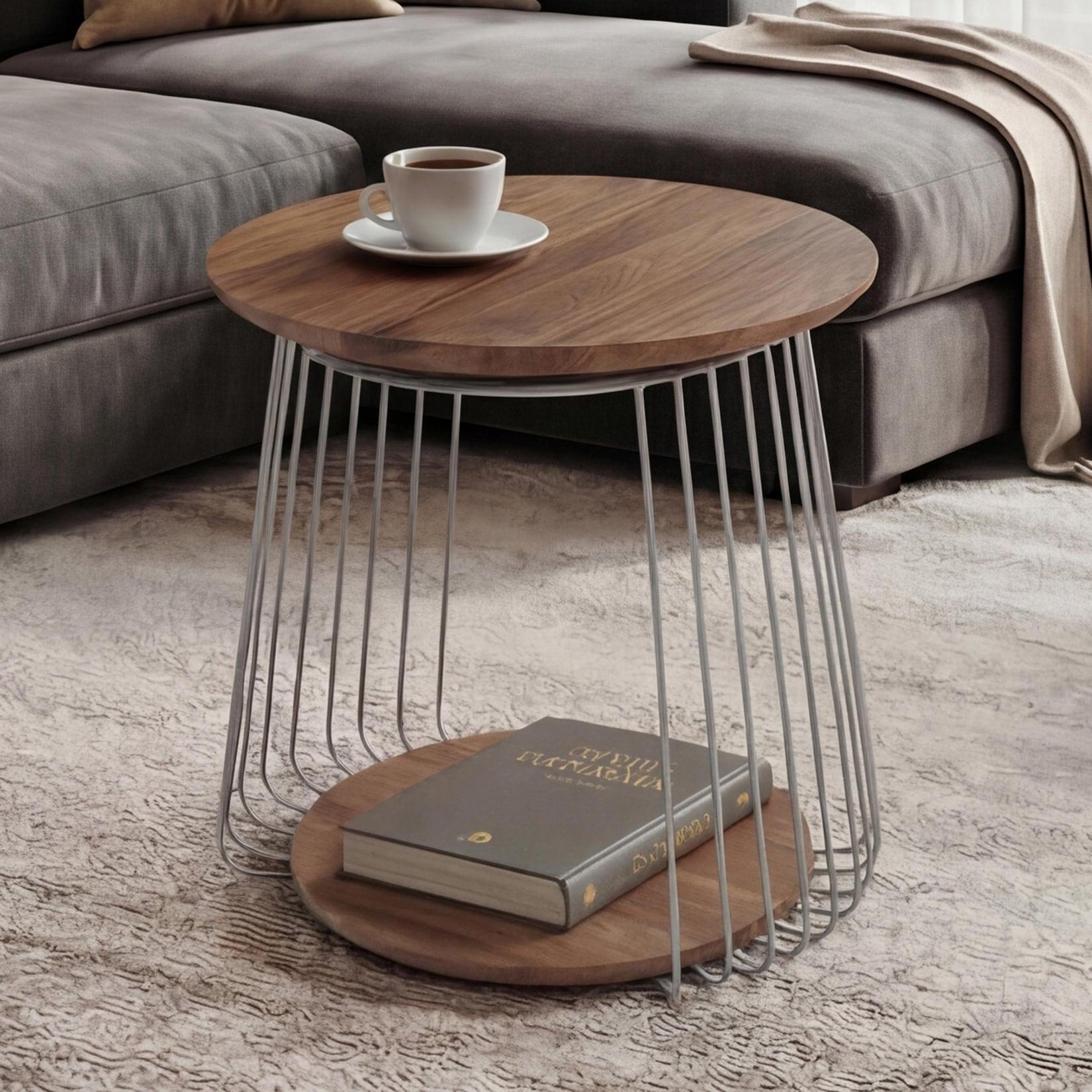 MCA Couchtisch MCW-P60, Beistelltisch Kaffeetisch Loungetisch, Metall MDF rund Ø 50cm ~ braun